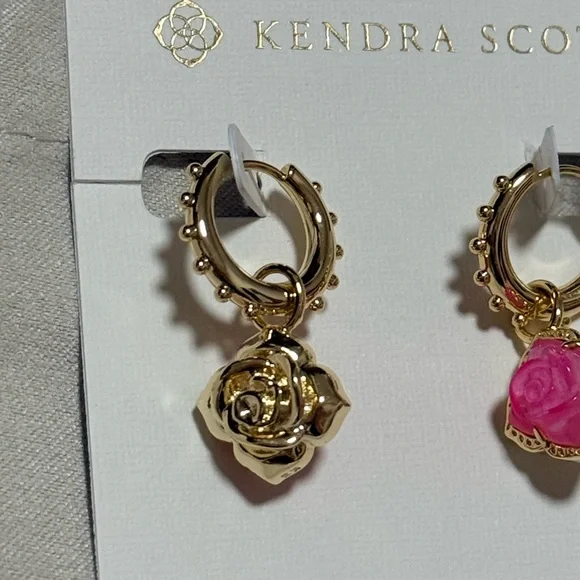 NWT Kendra Scott Mallory Gold Huggie Convertible Earrings in Blush Roses - Picture 8 of 12